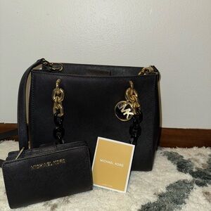 Michael Kors Black and Gold Shoulder Bag